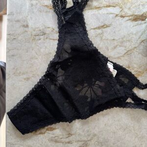 PINK! NWT size L lace thong color, black cream and gray BUNDLE